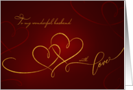 Happy Valentine’s Day Husband Gold Hearts with Love card