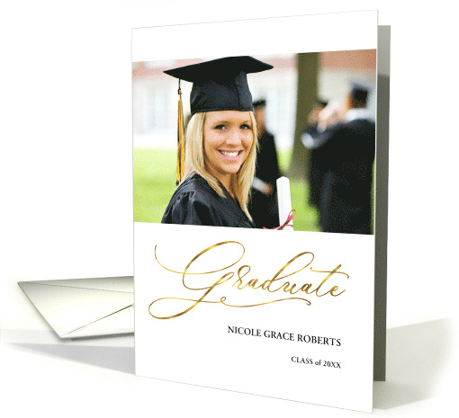 Graduation Announcement for Daughter Elegant Script with Photo card