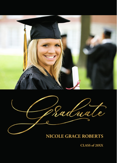 Graduation Announcement for Daughter Black and Gold Script with Photo