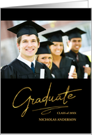 Graduation Announcement for Son Modern Gold Script with Photo card