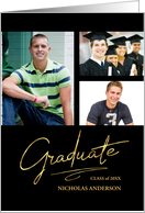 Graduation Announcement Modern Gold Script with Photos for Son card