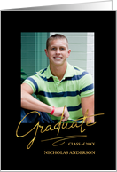 Graduation Announcement for Son Modern Gold Script with Photos card