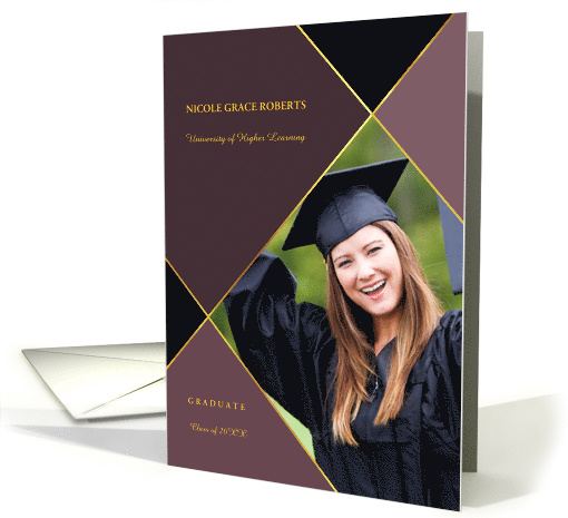 Graduation Announcement Modern Argyle Mauve with Photo card (1601320)