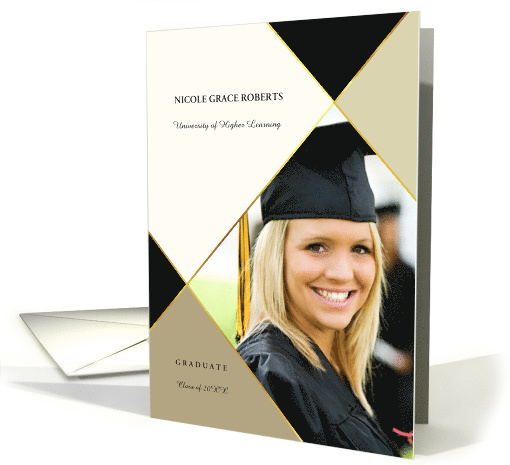 Graduation Announcement Ivory and Sage Argyle with Photo card