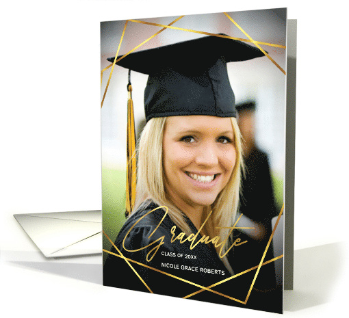 Graduation Announcement Gold Geometric Photo for Daughter card