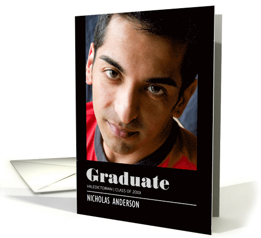 Graduation Announcement Big News Photo Black and Gray card (1601728)