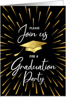 Graduation Party - Gold Cap and Fireworks card