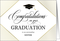 Graduation Congratulations Sister Elegant Art Deco Gold on White card