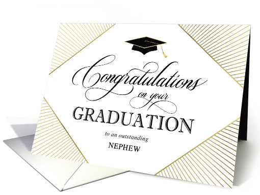 Graduation Congratulations Nephew Elegant Art Deco Gold on White card