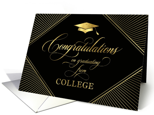 College Graduation Congratulations Elegant Art Deco Gold on Black card