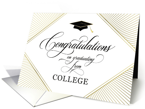 College Graduation Congratulations Elegant Art Deco Gold on White card