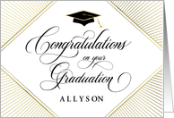 Custom Name Graduation Congratulations Elegant Art Deco White card