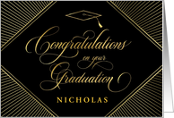Custom Name Graduation Congratulations Elegant Art Deco Black card