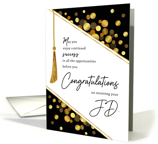 JD Graduation Congratulations Faux Tassel with Gold Confetti Dots card