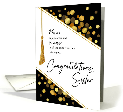 Graduation Congratulations Sister Faux Tassel Gold Confetti Dots card