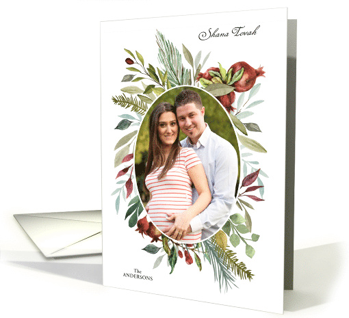 Watercolor Pomegranates and Foliage Rosh Hashanah Photo Greeting card