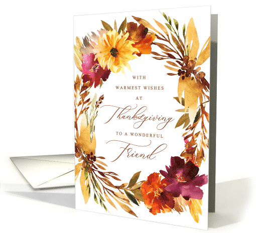 Thanksgiving Watercolor Foliage Wreath For Friend card (1637056)