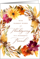 Thanksgiving Watercolor Foliage Wreath For Friend card