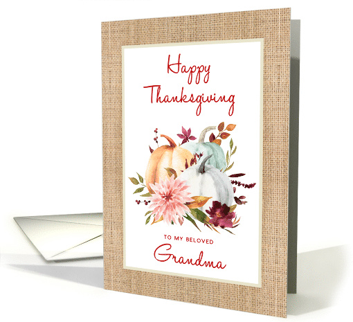 Happy Thanksgiving Grandma Watercolor Fall Pumpkins and Flowers card
