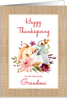 Happy Thanksgiving Grandma Watercolor Fall Pumpkins and Flowers card