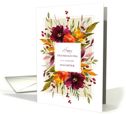 Happy Thanksgiving Daughter Autumn Watercolor Floral Bouquet card