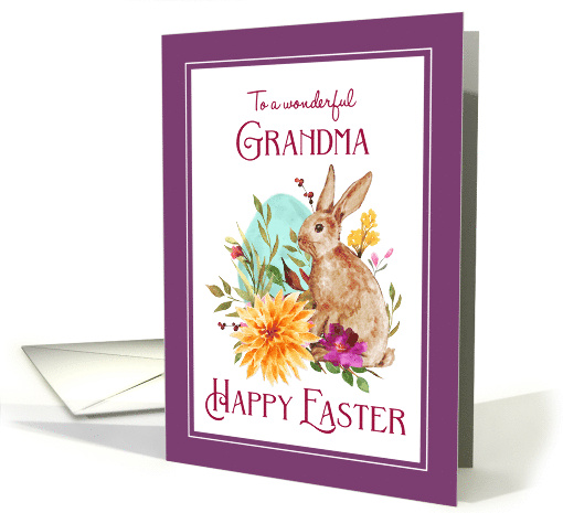Happy Easter to Grandma Watercolor Flowers and Bunny card (1676118)