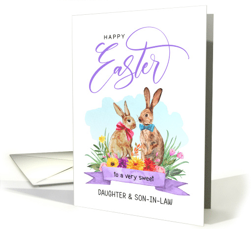 Happy Easter Daughter and Son in Law Watercolor Bunnies card (1676120)