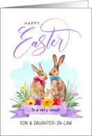 Happy Easter Son and Daughter in Law Watercolor Bunnies card