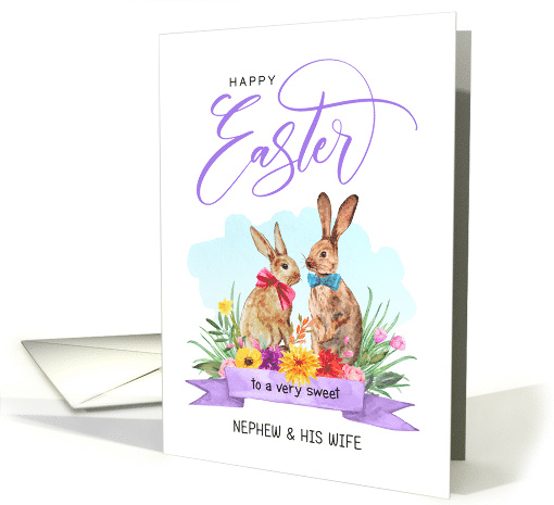 Happy Easter Nephew and His Wife Watercolor Bunnies card (1676424)