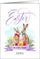 Happy Easter to a Sweet Couple Watercolor Bunnies card