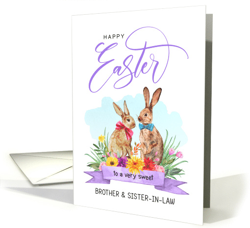 Happy Easter to Brother and Sister in Law Watercolor Bunnies card