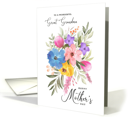 Happy Mother's Day Great Grandma Pastel Watercolor Bouquet card