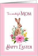Happy Easter to Mom Watercolor Bunny and Flowers card
