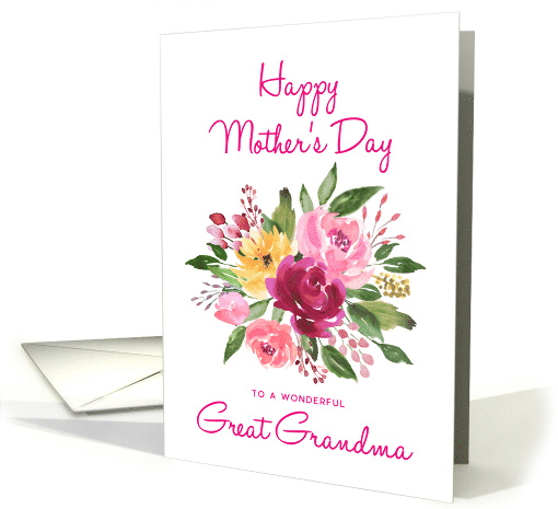 Happy Mother's Day Great Grandma Watercolor Peonies Bouquet card
