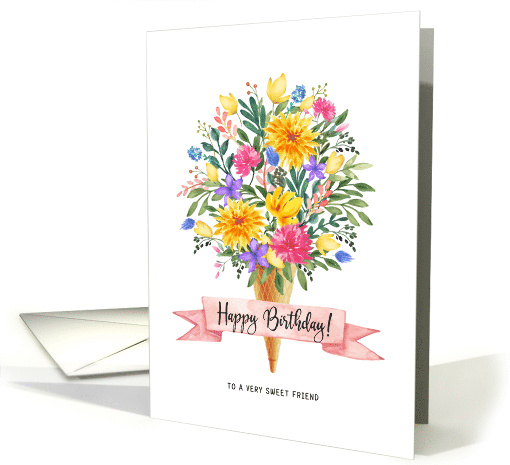 Happy Birthday Friend Ice Cream Cone Flowers Bouquet card (1680274)