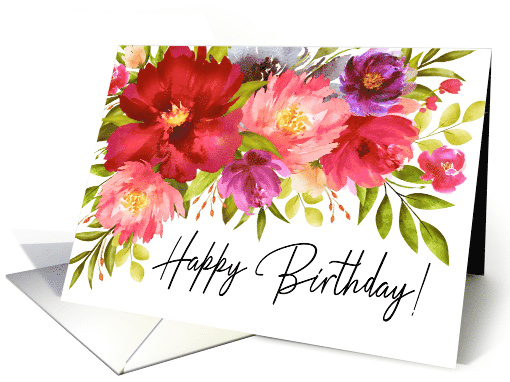 Happy Birthday Watercolor Spring Garden Flowers card (1680346)