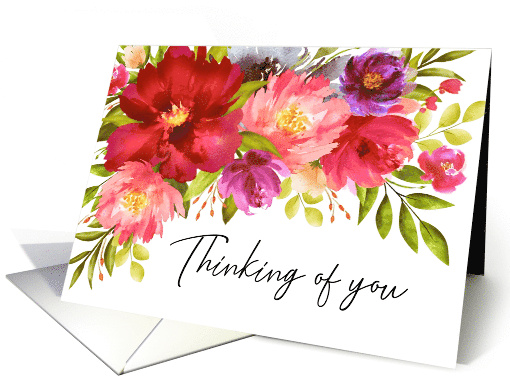 Thinking of You Watercolor Spring Garden Flowers card (1680350)