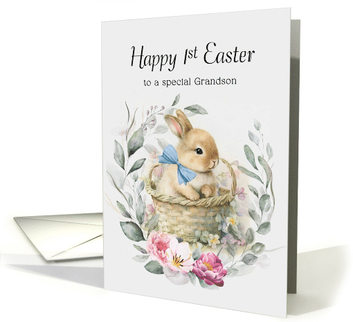 Happy 1st Easter Grandson Boho Bunny Wreath card (1762172)