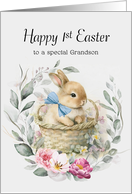 Happy 1st Easter Grandson Boho Bunny Wreath card