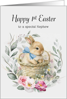 Happy 1st Easter Nephew Boho Bunny Wreath card