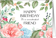 Happy Birthday Friend Peony Boho Garland card