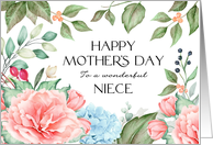 Happy Mothers Day Niece Pink Peony Boho Garland card