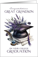 Great Grandson College Graduation Cap Quill Lavender Laurels card