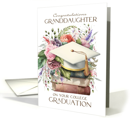 Granddaughter College Graduation Cap Books Pink Peonies card (1765188)