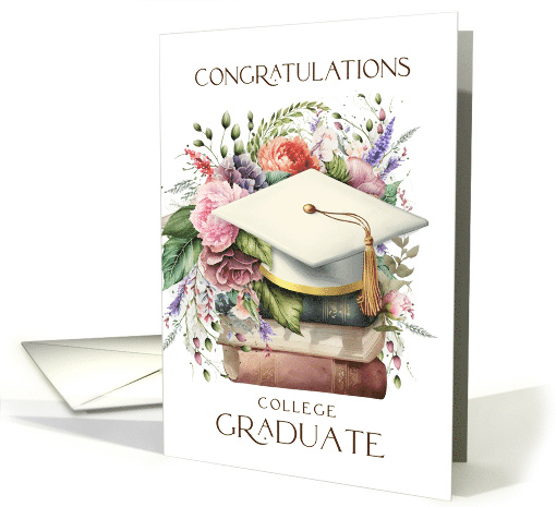 Congratulations College Graduate Cap Books Pink Peonies card (1765202)