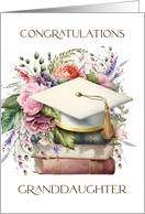 Congratulations Granddaughter Graduation Cap Books Pink Peonies card