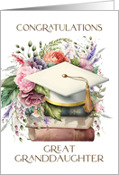 Congratulations Great Granddaughter Graduation Cap Books Pink Peonies card