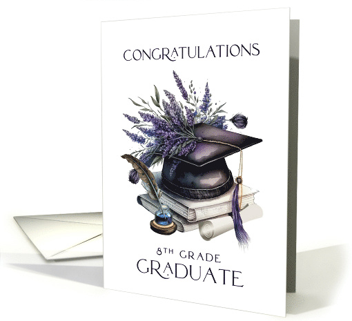 Congratulations 8th Grade Graduate Cap Books Quill... (1765314)