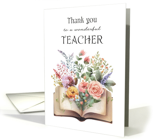 Teacher Appreciation Thank You Vintage Book Floral Bouquet card