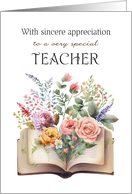 Teacher Appreciation Vintage Book with Floral Bouquet card